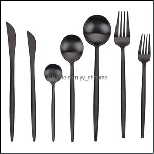 Flatware sets keuken eetbar home tuin mat zwart sierware servies 304 roestvrijstalen bestek mes mes vork lepel
