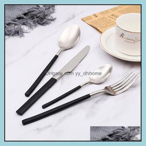Flatware sets keuken eetbar huizen tuin fijn roestvrij staal servies 304 sierware vork mes en lepel bestek met zwarte handgreep d