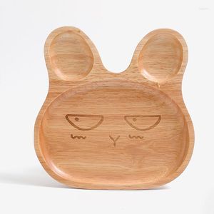 Couverts Ensembles Fabricant En Gros Creative Caoutchouc Bois Animal Plaque Dessin Animé Bébé Enfants Plat Noix Fruits Vaisselle Solide