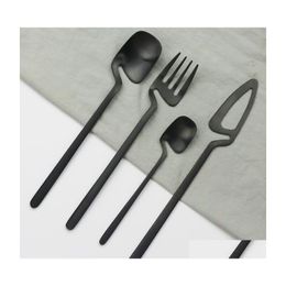 Flatware sets mat zwart bestek set 18/10 roestvrij staal diners servies mes mes vork lepel servies feest sierware drop leveren dhfsh