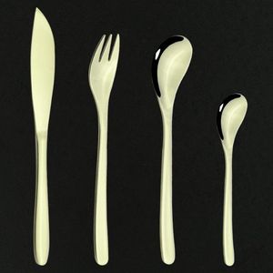 Flatware sets spiegel champagne bestek set 304 roestvrij staal eettoemes vork thee lepel lepel zilverwerk keuken servies