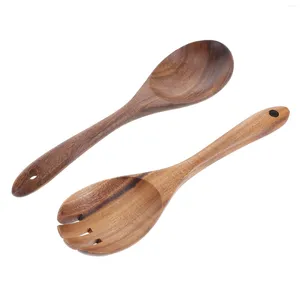 Flatware sets natuurlijke keuken houten lepel salade diner serving lepels server houten vork bestek set bestek gereedschap