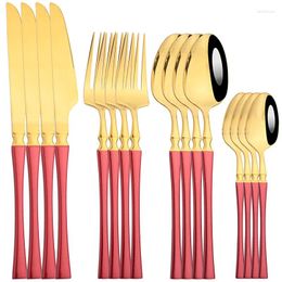 Ensembles de couverts Ensemble de couverts en or rouge Vaisselle en acier inoxydable 16pcs Vaisselle Western Cuillère Fourchette Couteau