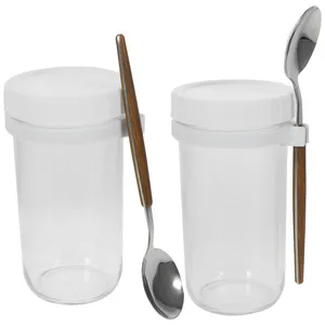 Ensembles de couverts Bocal à salade Conteneur de petit déjeuner Bocaux Mason Avoine de nuit Tasse domestique Petits récipients en verre Couvercles Lait