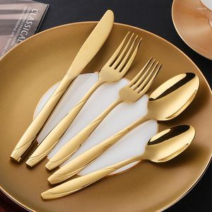 Flatware sets ingesteld 5 stks/ goud Europees serviesmes 304 roestvrij staal westelijk gouden bestek keuken luxe servies diner