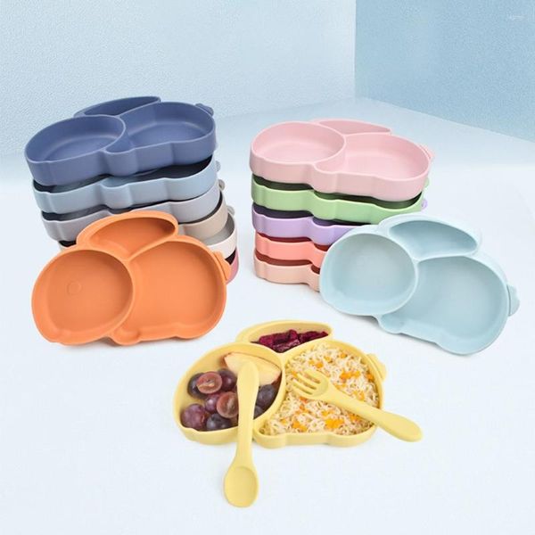 Juegos de cubiertos Plato de alimentación de bebé de silicona Platos de dibujos animados para niños Vajilla con ventosa no tóxica Sin BPA