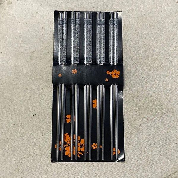 Conjuntos de cubiertos Palillos de acero inoxidable Calcomanía coreana Hueco Impreso Pequeño juego de mesa de comedor para 4 redondos