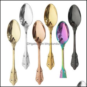 Flatware sets roestvrijstalen diner lepel luxe vintage ros￩ goud servies westerse colourf dessert voor keukenafgifte -flatware dhu4k