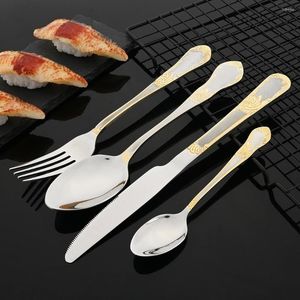 Flatware sets roestvrij staal servies spiegel Retro -tabelgare bloempatroon diner mes vork lepel western luxe bestek keuken