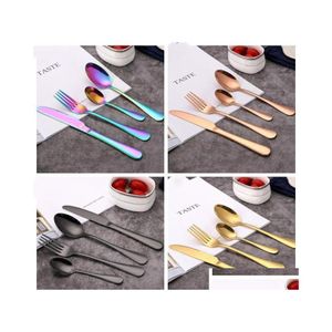 Flatware sets roestvrijstalen gouden flatware sets vork lepel mes thee lepels servies set keukens benodigdheden keukenbar bestendigheid lx dhznd