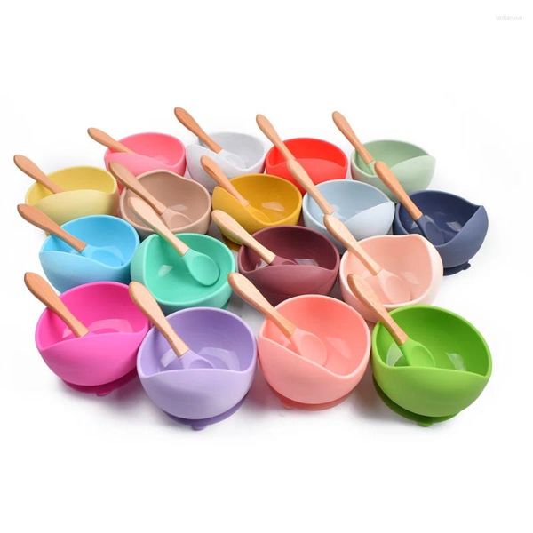 Couverts Ensembles Vaisselle Ensemble Silicone Grade Enfants Alimentation Couverts Bébé Manger Bavoir Bol Cuillère Sucker