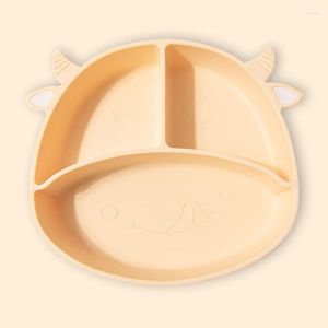 Ensembles de couverts Assiette divisée pour tout-petits 4 cellules Plateau de récipient en silicone antidérapant Doux au micro-ondes Lave-vaisselle pour bébés Enfants HY99