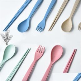 Flatware sets reizen draagbaar tafelwerk mti kleur tarwe stengel lepel vork chopsticks flatware sets 2 1yy c r drop levering ho dhgarden dh9bn