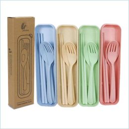 Couverts Ensembles Blé Platycodon St Couverts Ensemble Portable Cam Vaisselle Cuillère Fourchette Baguettes Ensembles Vaisselle Drop Delivery Accueil Garde Dh5Su