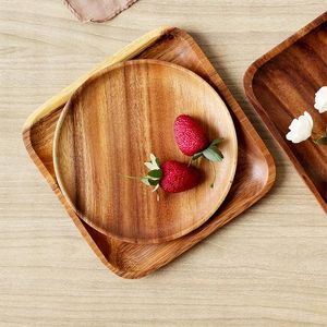 Flatware sets groothandel acacia houten schotel set Japanese el ontbijtbroodbladen fruitplaat slakom luxe platen