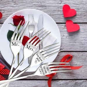 Ensembles de couverts avec gravure pour amoureux, petit ami, Couple, petite amie, fourchette, vaisselle gravée et présente, tapis ronds, Table à manger