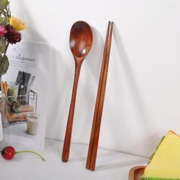 Flatware sets houten lepel eetstokjes set servies bamboe keuken kookgereedschap gereedschap soep-theelepel lang handvat huishoudelijk servies #40