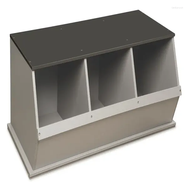 Ensembles de couverts en bois à trois bacs de rangement empilables, capacité de 5,2 pieds cubes - gris/gris foncé