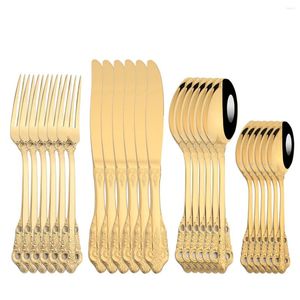 Flatware sets zoseil 24 stks bestek gouden servies eetwaren roestvrijstalen mes mes vork lepels zilverwerk western keuken servies bruiloft cadeau