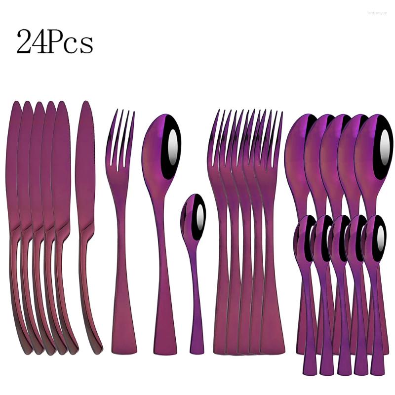 Couverts Zoseil violet ensemble de vaisselle couverts 304 en acier inoxydable cuisine dîner vaisselle mariage 24 pièces argenterie