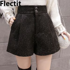 Flectit femmes fil métallique Tweed Shorts avec bouton Royal poche latérale taille haute Shorts sur mesure automne hiver 210301