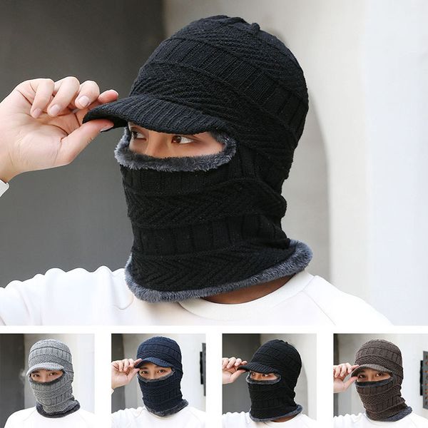 Bonnet en molleton et coton épais avec bord pour protéger le visage bonnet en tricot chaud combiné bonnets froids