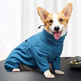 Fleece hondenkleding winter dikke warme jas voor kleine medium grote s verstelbare huisdier hoodies mannelijke / vrouwelijke overall Corgi 211027