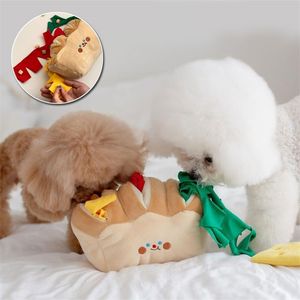 Fleece hond snuiven speelgoed puzzel training speelgoed schattige brood toast vorm huisdier product voor kleine middelgrote puppy accessoires 211111