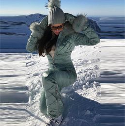 Fleece One Piece Ski Suit Women Sneeuw overalls Mountain Skiing Jumsuit Super Warm Winter Ski Jacket broek Braden Snow Set 3320013