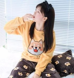 Pajamas épais en toison plus taille m5xl mignon shiba inu appliques imprimé chien 3 pièces pyjama ensemble pyjamas de taille élastique s81905 y2004258380721