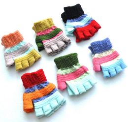 polaire chaud gants hiver demi doigt gant enfants épais chaud mitaines enfants sports d'hiver doigt gant tricot coloré en peluche gants