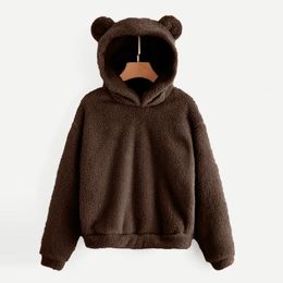 Fleece warme sweatshirts voor vrouwen solide schattige beer oor hoodies lange mouw fleece warm sweatshirt streetwear fuzzy hoodie