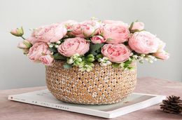 Fleurs artificielles en soie haute qualite 5 rose artificielle avec tige restaurantkamer bruiloft decoratie simulatie bouquet1703784