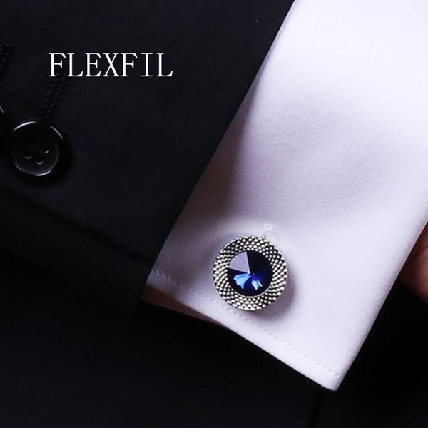 FLEXFIL bijoux chemise française boutons de manchette de mode pour hommes bleu cristal bouton de manchette en gros bouton de haute qualité mariage mâle chaud