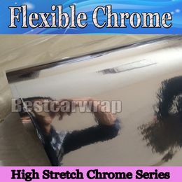 Hoge premium zilveren spiegel Chrome vinylfolie met hoge stretch voor auto -wikkelluchtbellen Vrije maat: 1,52x20m/rol 5x66ft