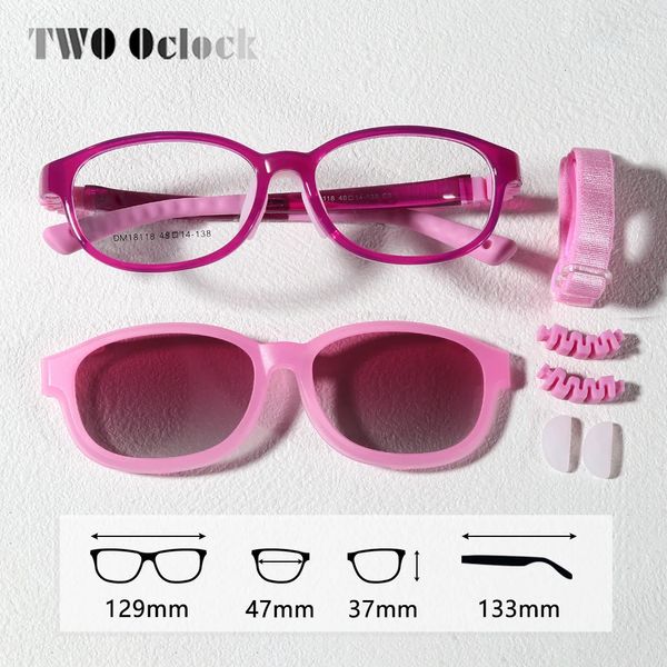 Lunettes de soleil flexibles 2 en 1 pour enfants, clips sur lunettes, lunettes de soleil UV400 pour filles, monture de lunettes optique 0 dioptrie rose 240113