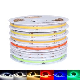 Tira de luces LED COB Flexible DC12V 24V FOB 10mm cinta regulable de alta densidad rojo verde azul naturaleza cálido frío cinta blanca pura