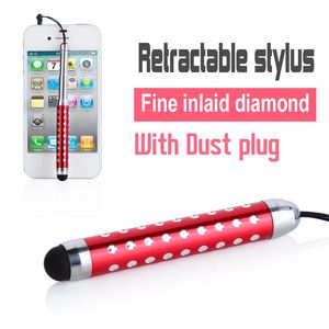 Flexibele Crystal Diamond Stylus Capacitive Touch Pen intrekbaar met oortelefoon voor universele smartphone -apparaat DHL