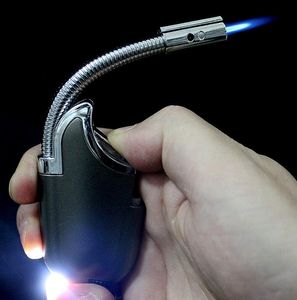 Flexibele slang ontsteking metalen straal butaan aanstekers met led licht mini winddichte sigaret vlam opblaasbare aanstekers geen gas 3 kleuren