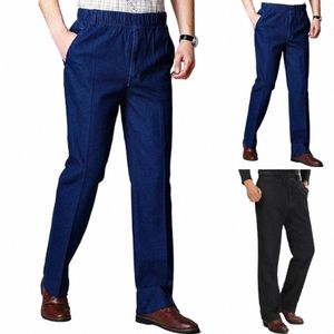 Pantalons flexibles pour hommes d'âge moyen, coupe slim, taille élastique, poches taille haute, longueur cheville, pour un confort décontracté, U8rs #