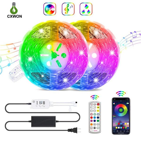 Kit de bande LED RVB flexible Bluetooth 16,4 pieds 32,8 pieds 5050SMD 30LEDs/M contrôle par application de synchronisation musicale avec 24 touches bandes d'éclairage de décoration à distance IR