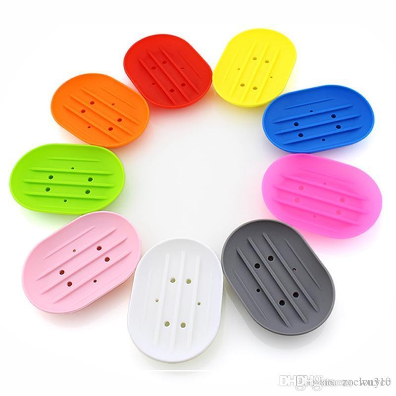 Flexible Silicone Soap Dish Plate Non-slip Bathroom Soap Holder Fashion Candy Color Storage Soap Rack Container For Bath Shower XVT0600