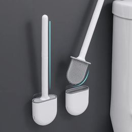 Brosse de toilette en silicone flexible Brosse de nettoyage de cuve de toilette de fuite respirante avec porte-séchage rapide kit de montage mural salle de bain 240416