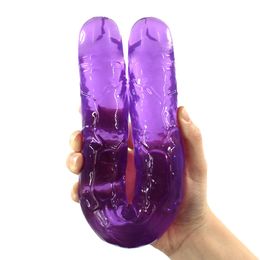 Consolador de gelatina suave Flexible doble para mujeres, Vagina, Anal, doble extremo, pene Artificial, juguetes para sexo lésbico Gay