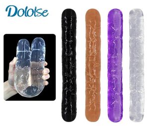 Flexibele Zachte Jelly Dildo Dubbele Dildo voor Vrouwen Vagina Anale Double Ended Dong Kunstmatige Penis Gay Lesbische Seksspeeltjes CX200708226m22403469