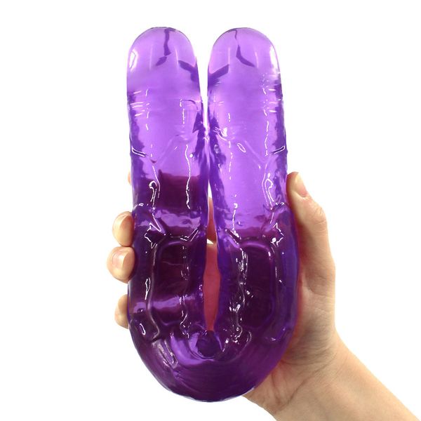 Consolador de gelatina suave Flexible doble para mujeres, Vagina, Anal, doble extremo, pene Artificial, juguetes para sexo lésbico Gay