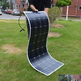 Flexibele zonnepanelen Dokio 18V 16V 100W 300W Waterdichte monokristallijne paneel Cam RV Home Lading 12V DFSP-100M DROP DRAP DRUKEN RENWAB DHZNX