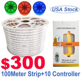 Flexibele waterdichte LED -strips SMD5050 5M/ROLL Lights 110V 220V LED -flitslichten met een plug IP65 100m/rol Gratis verzending Crestech