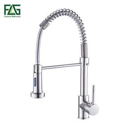 FLG Spring Style Kitchen Kraan Geborsteld Nikkel Sink Kraan Trek Torneira All Around Swivel 2-functie Water Outlet Mixer Tik op 210724