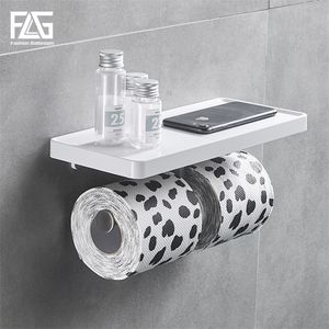 FLG Wandgemonteerde toiletpapierhouder Roestvrij stalen Dubbele haken enkele haak Rolletjes Stand Wandhouder Badkamer Wit ABS Plank T200425